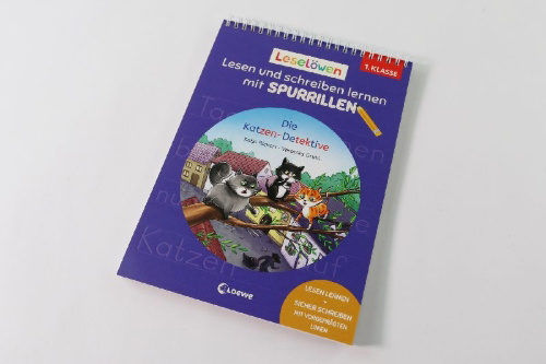 Buchcover und Innenansicht für das Buch: Leselöwen - Lesen und schreiben lernen mit Spurrillen - Die Katzen-Detektive