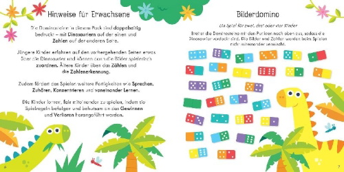 Buchcover und Innenansicht für das Buch: Meine Welt der Spiele: Dinostarkes Domino