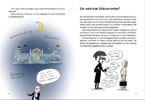 Buchcover und Innenansicht für das Buch: Warum haben wir keinen König? - Kinderfragen zur Demokratie verständlich erklärt