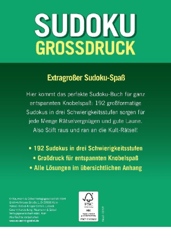 Buchcover und Innenansicht für das Buch: Sudoku Großdruck - Band 1