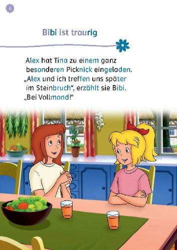 Buchcover und Innenansicht für das Buch: Lesefuchs Bibi & Tina: Picknick bei Vollmond Lesestufe 1