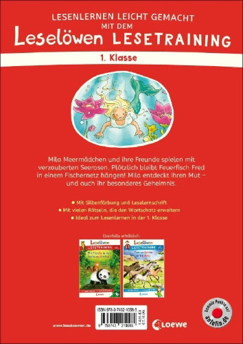 Buchcover und Innenansicht für das Buch: Leselöwen Lesetraining 1. Klasse - Das Geheimnis des Meermädchens