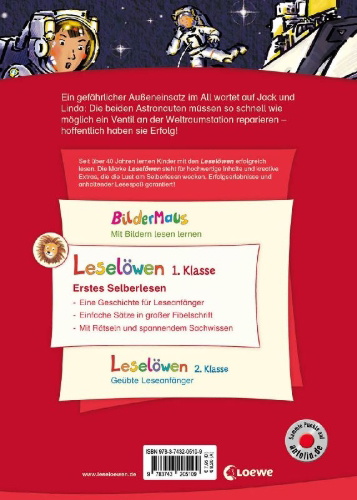 Buchcover und Innenansicht für das Buch: Leselöwen 1. Klasse - Alarm auf der Weltraumstation