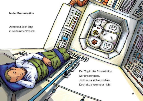 Buchcover und Innenansicht für das Buch: Leselöwen 1. Klasse - Alarm auf der Weltraumstation
