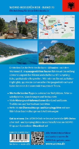 Buchcover und Innenansicht für das Buch: Entdeckertouren mit dem Wohnmobil Albanien