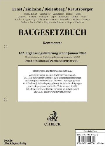 Buchcover und Innenansicht für das Buch: Baugesetzbuch 162. Ergänzungslieferung