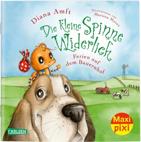 Buchcover und Innenansicht für das Buch: Maxi Pixi 313: Die kleine Spinne Widerlich: Ferien auf dem Bauernhof
