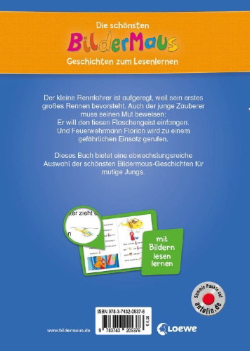 Buchcover und Innenansicht für das Buch: Die schönsten Bildermaus-Geschichten zum Lesenlernen für mutige Jungs