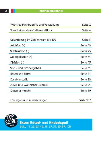 Buchcover und Innenansicht für das Buch: Die drei ??? Kids: Mein Matheblock 2. Klasse