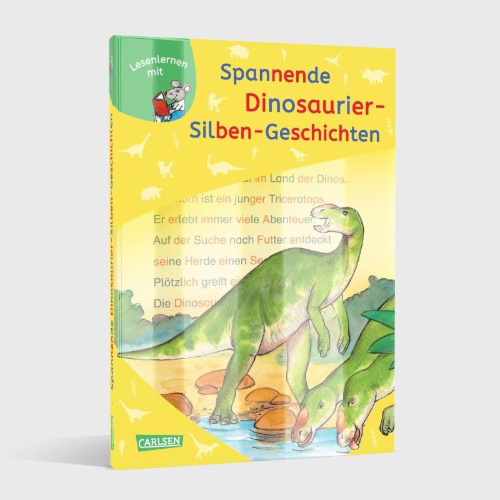 Buchcover und Innenansicht für das Buch: LESEMAUS zum Lesenlernen Sammelbände: Spannende Dinosaurier-Silben-Geschichten