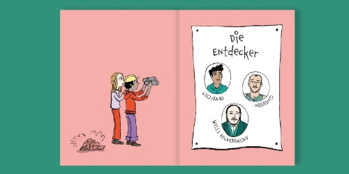 Buchcover und Innenansicht für das Buch: Der rätselhafte Verwandte aus der Eiszeit