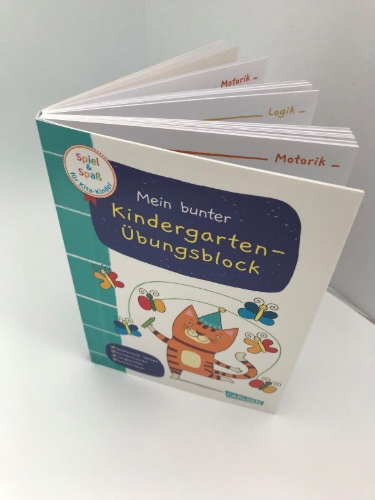 Buchcover und Innenansicht für das Buch: Spiel+Spaß für KiTa-Kinder: Mein bunter Kindergarten-Übungsblock
