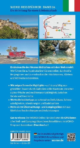 Buchcover und Innenansicht für das Buch: Entdeckertouren mit dem Wohnmobil Süditalien Der Westen
