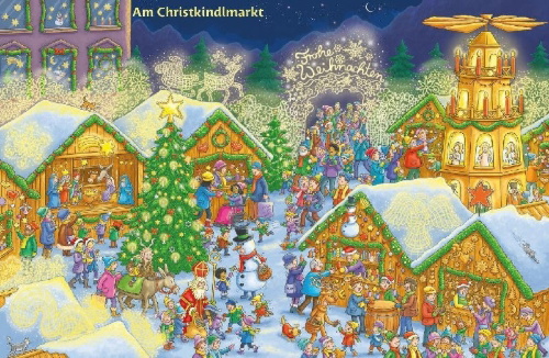 Buchcover und Innenansicht für das Buch: Mein Christkind-Wimmelbuch