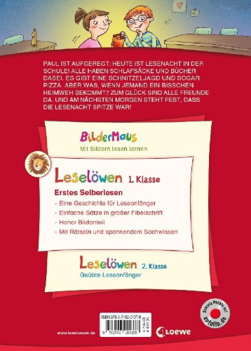 Buchcover und Innenansicht für das Buch: Leselöwen 1. Klasse - Lesenacht im Klassenzimmer