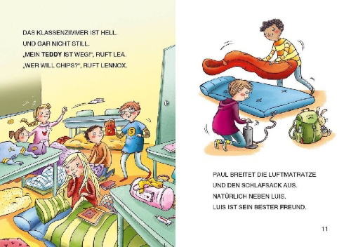 Buchcover und Innenansicht für das Buch: Leselöwen 1. Klasse - Lesenacht im Klassenzimmer