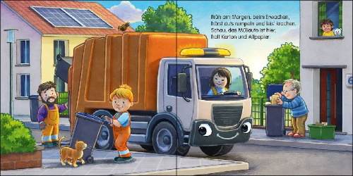 Buchcover und Innenansicht für das Buch: Gute Nacht, kleines Müllauto!