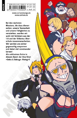 Buchcover und Innenansicht für das Buch: Boku no Hero Academia: Team Up Mission