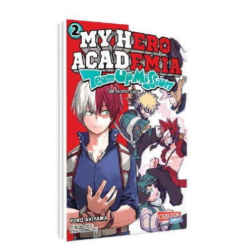 Buchcover und Innenansicht für das Buch: Boku no Hero Academia: Team Up Mission