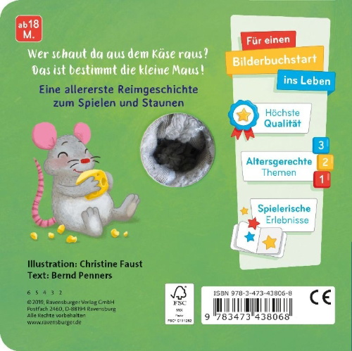 Buchcover und Innenansicht für das Buch: Mein liebstes Fingerpuppenbuch: Hallo, kleine Maus!