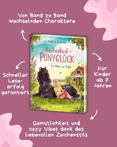 Buchcover und Innenansicht für das Buch: Reiterhof Ponyglück (Band 1) - Ein Pony für Sina