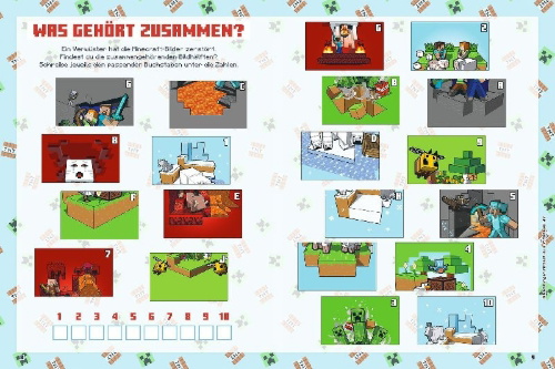 Buchcover und Innenansicht für das Buch: Minecraft: Mein großer Rätselspaß