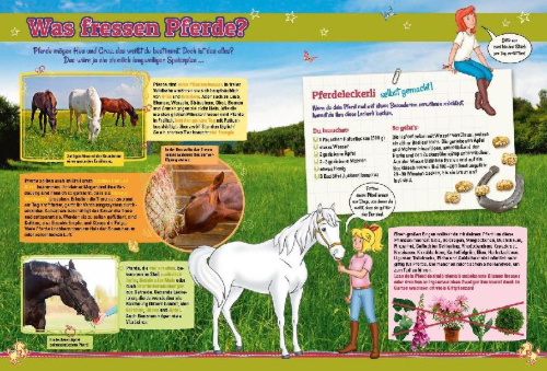 Buchcover und Innenansicht für das Buch: Bibi & Tina: Pferdewissen mit Bibi & Tina
