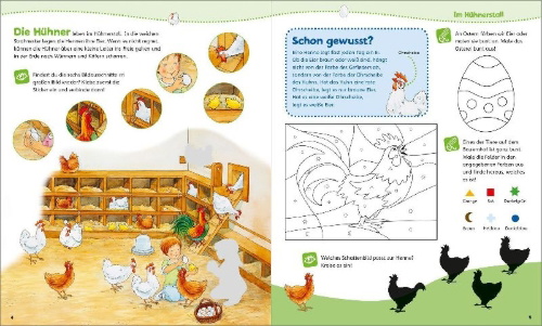 Buchcover und Innenansicht für das Buch: WAS IST WAS Junior Mitmach-Heft Bauernhof