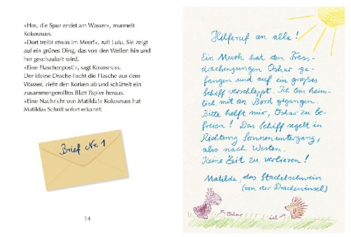 Buchcover und Innenansicht für das Buch: Der kleine Drache Kokosnuss reist um die Welt