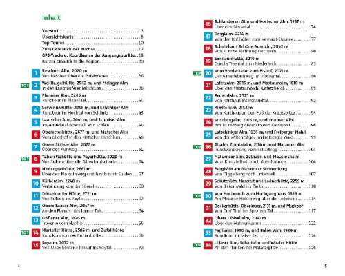 Buchcover und Innenansicht für das Buch: Alm- und Hüttenwanderungen Südtirol West