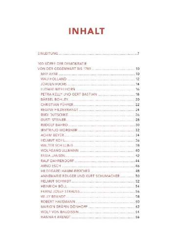 Buchcover und Innenansicht für das Buch: 100 Köpfe der Demokratie