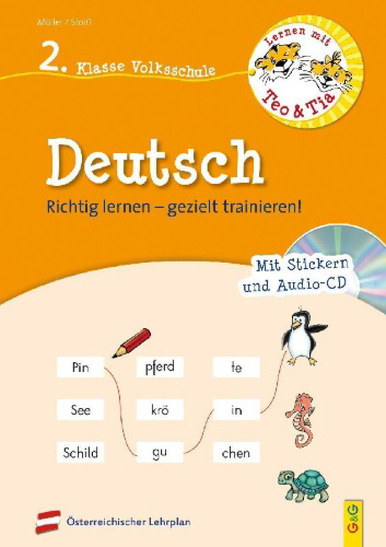 Buchcover und Innenansicht für das Buch: Lernen mit Teo und Tia Deutsch - 2. Klasse Volksschule mit CD