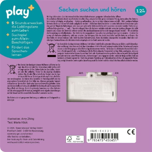 Buchcover und Innenansicht für das Buch: Play+ Mein allererstes Soundbuch Lieblingstiere - ab 12 Monate