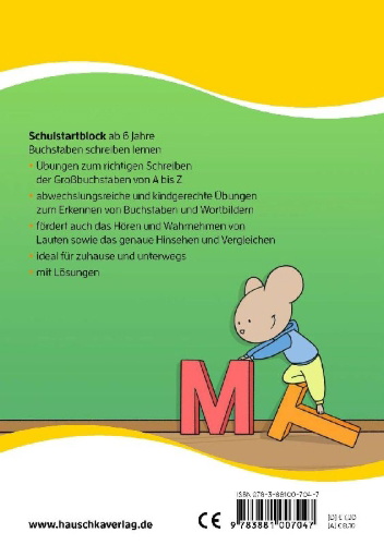 Buchcover und Innenansicht für das Buch: Schulstart-Block ab 6 Jahre - Buchstaben schreiben lernen