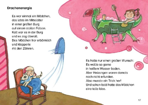 Buchcover und Innenansicht für das Buch: 7-Minuten-Geschichten zum Lesenlernen - Im Land der Drachen