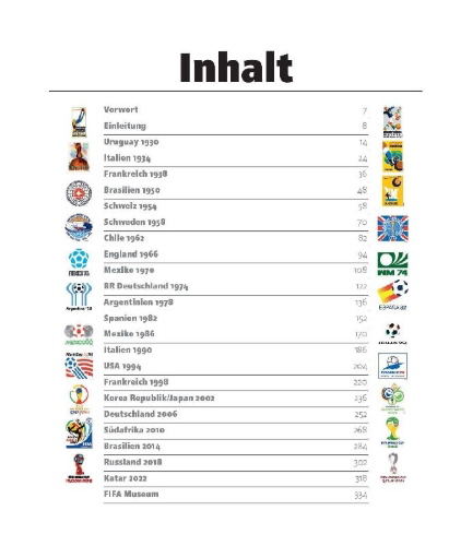 Buchcover und Innenansicht für das Buch: DIE OFFIZIELLE GESCHICHTE DER FIFA FUSSBALL-WELTMEISTERSCHAFT(TM)