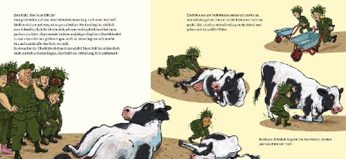 Buchcover und Innenansicht für das Buch: Eine Kuh beim Militär
