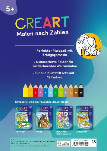Buchcover und Innenansicht für das Buch: CreArt Malen nach Zahlen ab 5: Dinosaurier