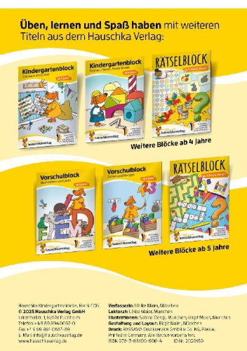 Buchcover und Innenansicht für das Buch: Kindergartenblock ab 4 Jahre - Rätsel-Spaß, Konzentration und Logik