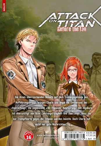 Buchcover und Innenansicht für das Buch: Shingeki no Kyojin - Before the Fall