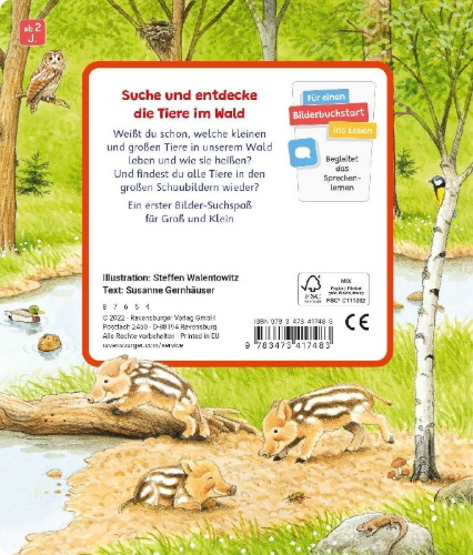 Buchcover und Innenansicht für das Buch: Sachen suchen: Tiere im Wald