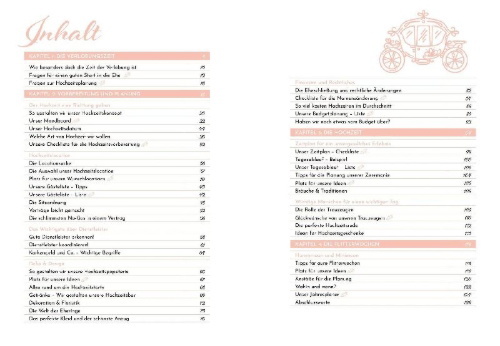 Buchcover und Innenansicht für das Buch: Unser Hochzeitsplaner - Wedding Planer und Erinnerungsalbum