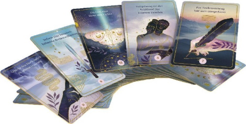 Buchcover und Innenansicht für das Buch: Die Magie der Akasha Chronik - Das Orakel - 40 Orakelkarten und 160-seitiges Booklet