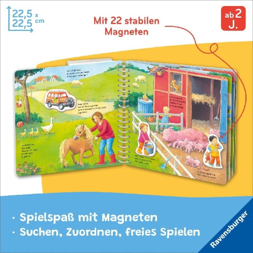 Buchcover und Innenansicht für das Buch: Mein großes Magnetbuch - Was gehört wohin? Auf dem Bauernhof