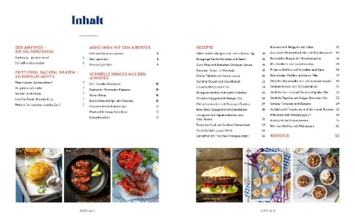 Buchcover und Innenansicht für das Buch: Abnehmen mit dem Airfryer - 30 Rezepte für die Heißluftfritteuse