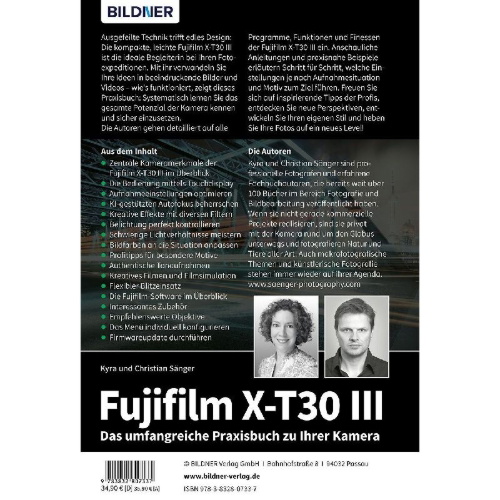 Buchcover und Innenansicht für das Buch: Fujifilm X-T30 III - Das umfangreiche Praxisbuch zu Ihrer Kamera