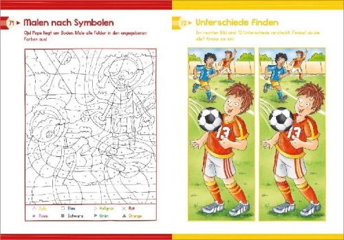 Buchcover und Innenansicht für das Buch: Extradicker Rätselspaß für Fußballfans