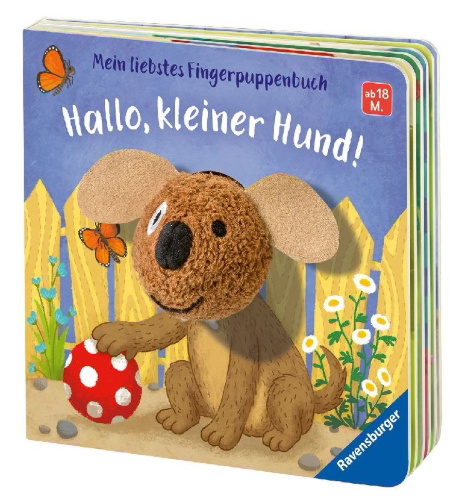 Buchcover und Innenansicht für das Buch: Mein liebstes Fingerpuppenbuch: Hallo, kleiner Hund!