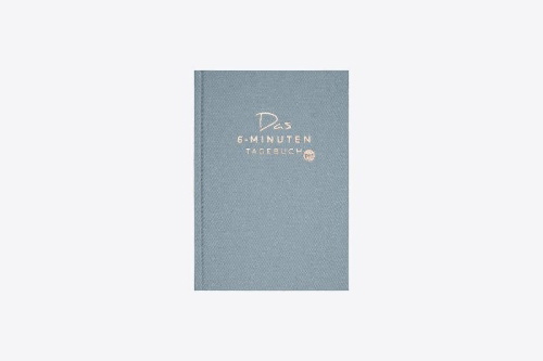 Buchcover und Innenansicht für das Buch: Das 6-Minuten-Tagebuch pur (aquarellblau)