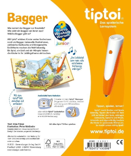 Buchcover und Innenansicht für das Buch: tiptoi® Wieso? Weshalb? Warum? junior - Bagger